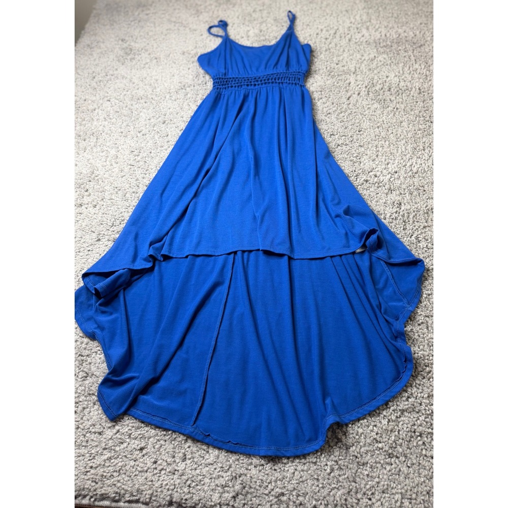 Derek Heart Royal Blue High Low Maxi Dress Crochet Waist Stretch Womens Large